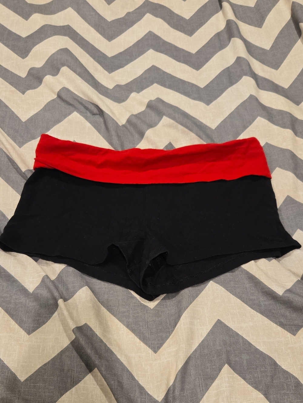 No Boundaries Black Yoga Shorts with Red Fold-Over Waistband